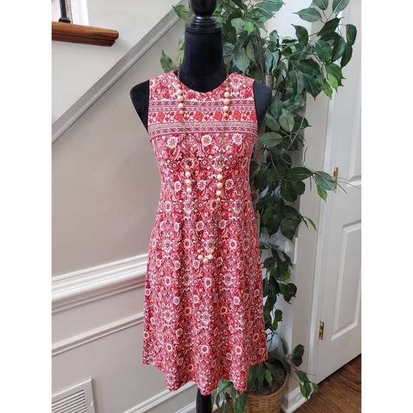 Loft Women's Multicolor Rayon Round Neck Sleeveless Knee Length Dress Size XS - Picture 11 of 11